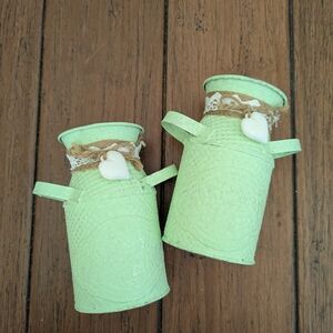 Green Decorative Vases with Heart Accents